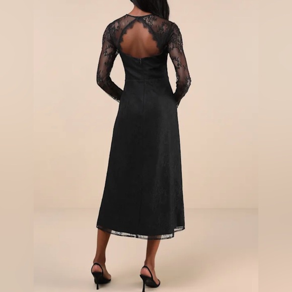 Lulu Elegant Black Lace Midi Dress - Picture 2 of 3